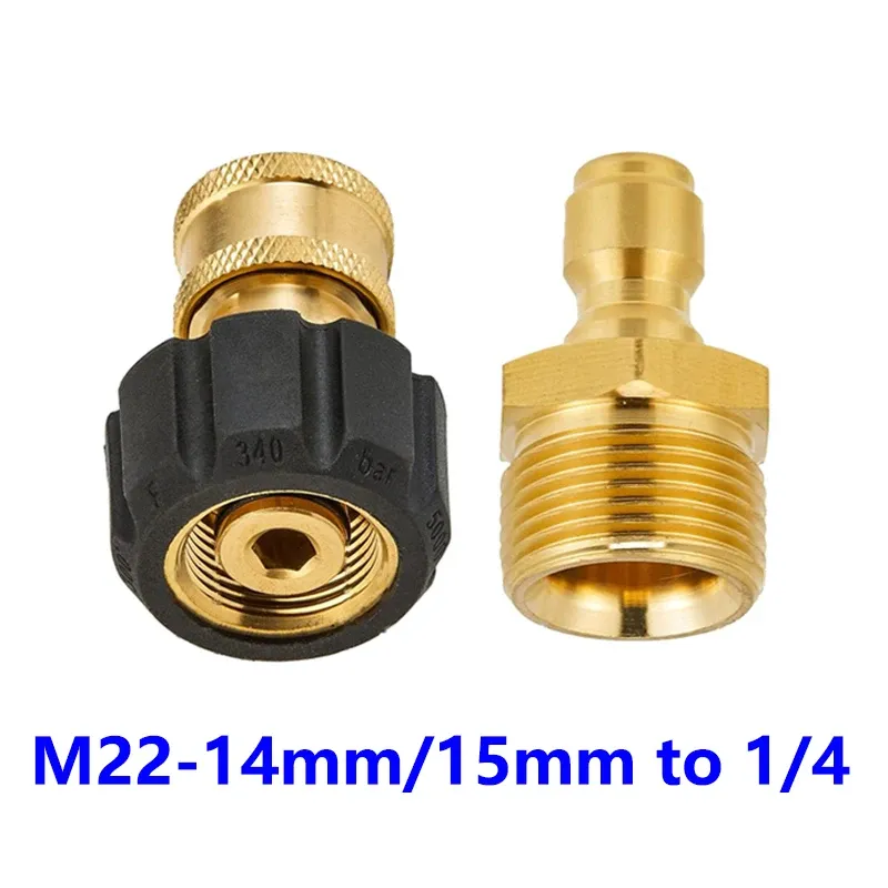 Hochdruckreiniger-Schnellkupplungs-Adapter-Set M22 14 mm/15 mm auf 1/4 Schnellspanner für Hochdruckschlauch- und Wasserpistolen-Zubehör