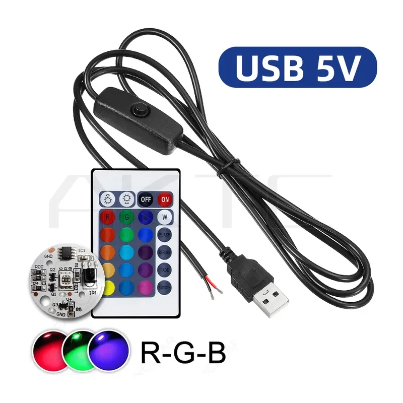 1 Set DC 5 V Niederspannungs-LED-RGB-Rundplatine mit buntem Farbverlauf, 1,5 m USB-Schalterkabel und IR-Fernbedienung mit kabelloser Dimmung