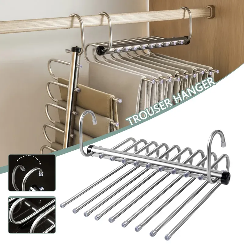 Hosenbügel aus Edelstahl, platzsparend, 5/9 Etagen, Schrank-Organizer für Jeans, Hosen, Schals, mehrere Kleiderständer in einem Stauraum