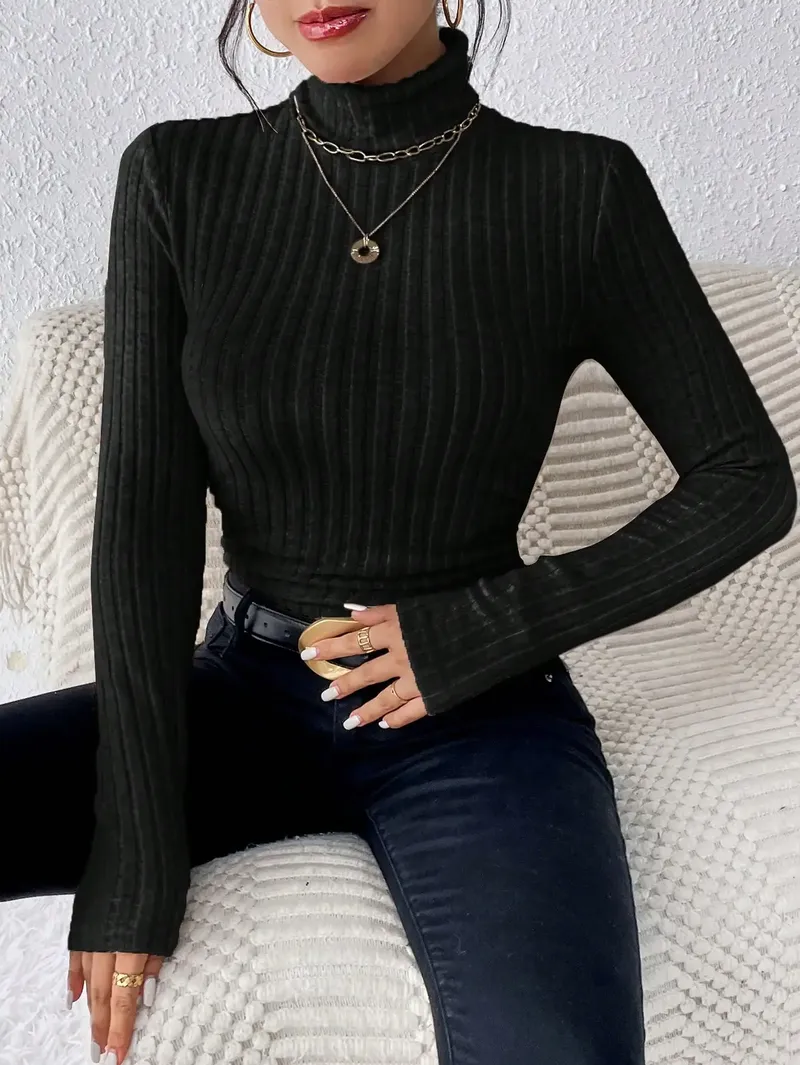Elegante Solide Grund Gestrickte Tops Neue Frauen Rollkragen Pullover Langarm Beiläufige Dünne Pullover Mode Einfache Stil Design