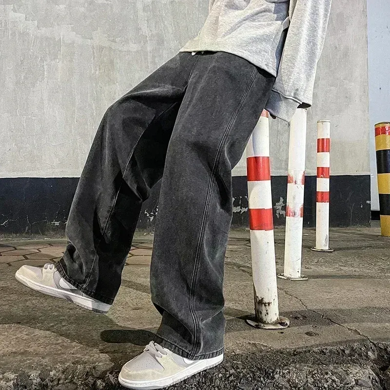 Neue Streetwear Lose Jeans Männer Koreanischen Stil, Mode, Lose Gerade Breite Bein Hosen Männer der Marke Kleidung Schwarz Licht Blau