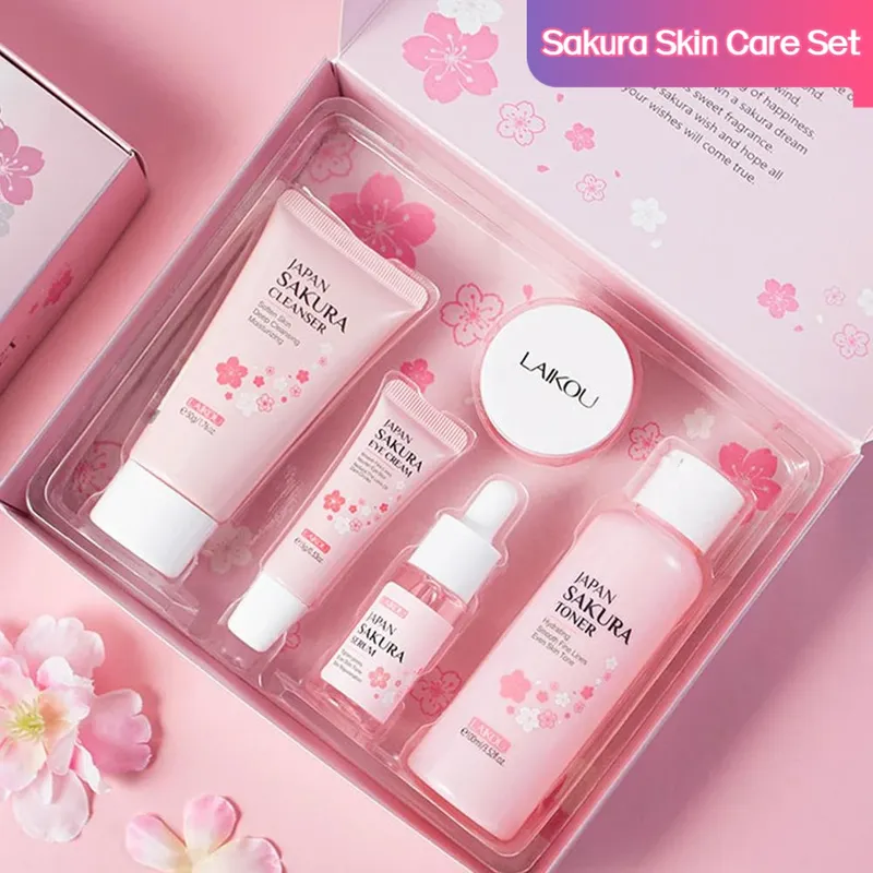 5/3 teile/satz Sakura Hautpflege Sets Gesicht Creme Serum Toner Gesichts Reiniger Sonnencreme Augencreme Geschenk Box Gesicht hautpflege Set Produkt