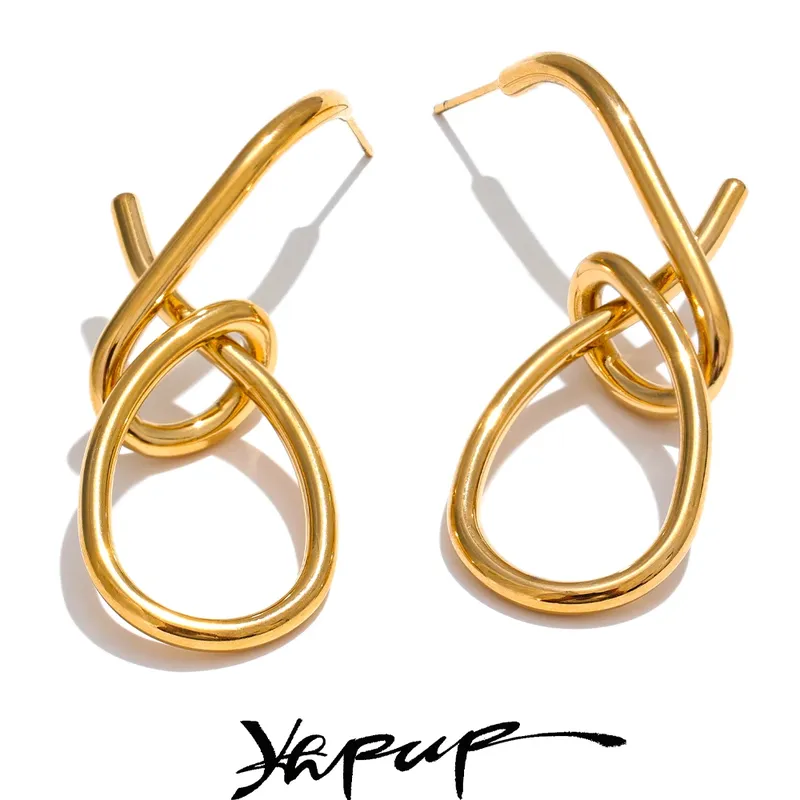 Yhpup Personalisierte geometrische große Tropfen-Ohrringe aus Edelstahl für Frauen, rostfrei, Textur, Statement-Party-Schmuck