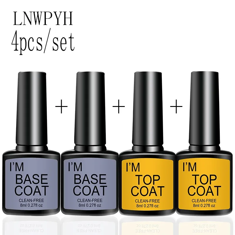 4 Teile/satz Top Coat Und Basislack Klar Gel Nagellack Kit Semi Permanent Nail art Maniküre Soak Off LED UV Gel Lacke Set