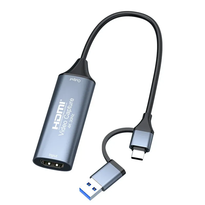 4K USB C Video Capture Card 2 in 1 Typ C USB 3.0/2.0 Grabber Record Adapter 1080P 60fps HDMI zu USB/USB C Audio Video Aufnahme