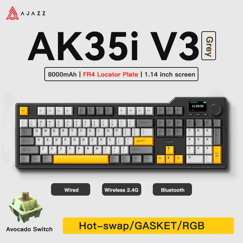 NEUE Ajazz AK35I V3 MAX Tri-mode Wired Bluetooth Wireless Gaming Tastatur Dichtung Full Key Hot Swap 104 Tasten Angepasst Tastatur