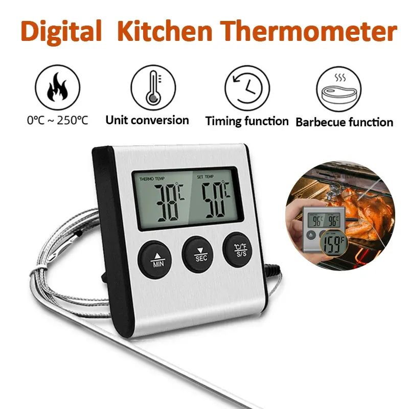 Küche Digitale Kochen Thermometer BBQ Ofen Fleisch Grill Timer Funktion Wärme Meter Hause Backen Haushalt Kochen Temp Gauge Sonde