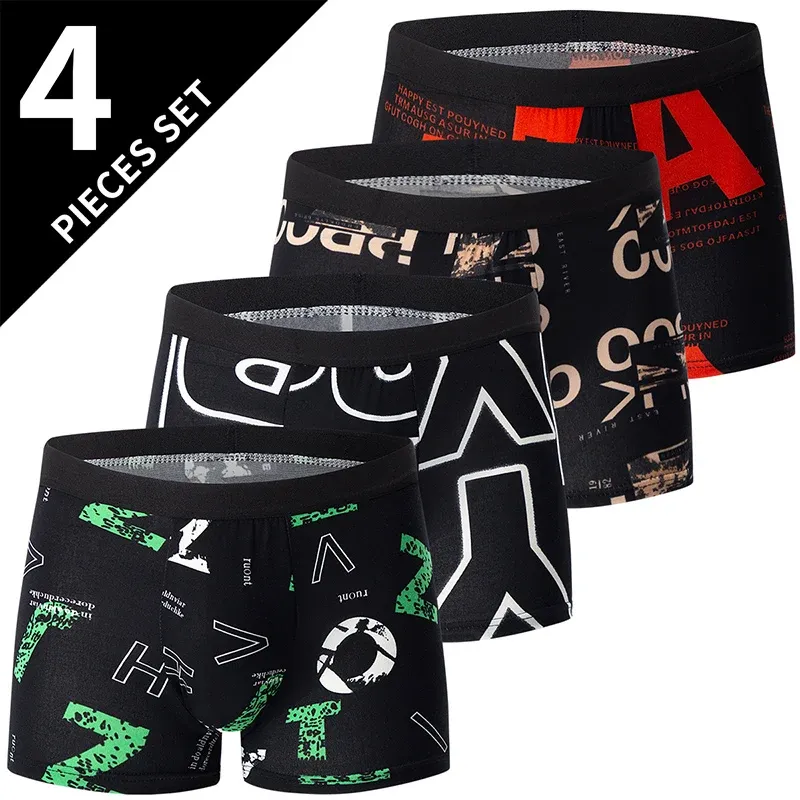 4/10-teilige Eltern-Kind-Unterwäsche für Herren bis Teenager, einfache und modische bedruckte Boyshort, Joker, lässige Shorts mit elastischer Taille