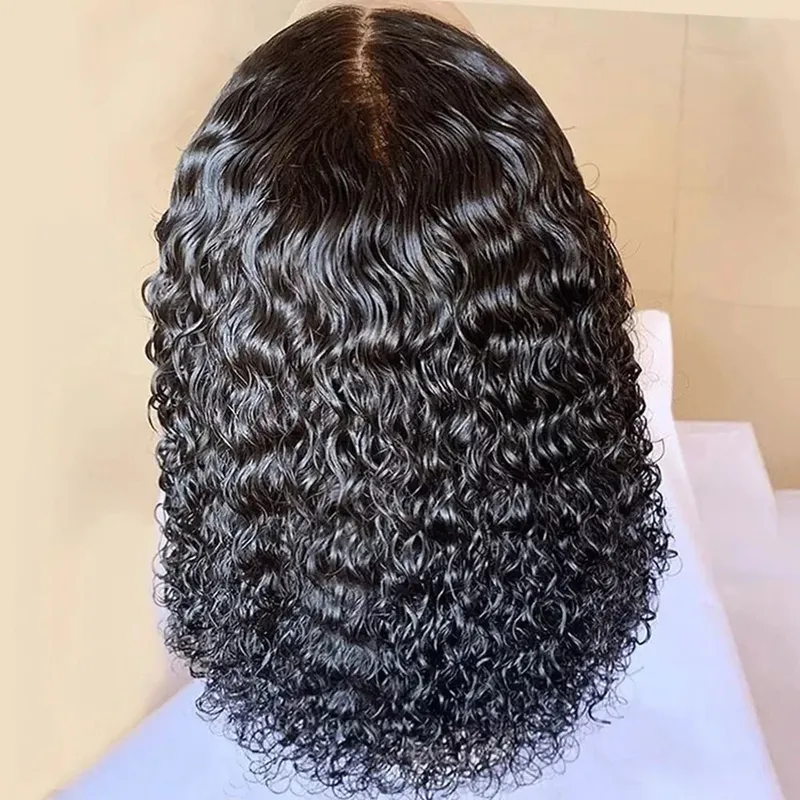 Kleberlose Deep Wave Perücken aus Echthaar, 180er Dichte, vorgeschnittene Lace Bob Perücken für Damen, vorgezupft, gebleichte Knoten, transparente Lace Front
