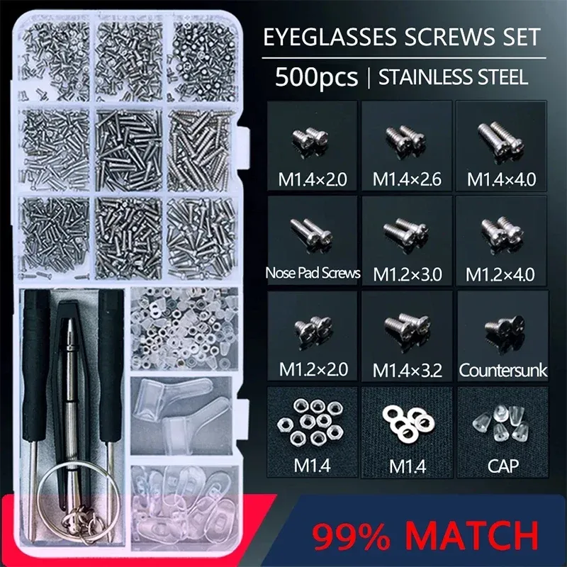 500pc Brillen Sonnenbrillen Reparatur Kit Werkzeug Gläser Schraubendreher Schrauben Sets Muttern Nase Pad Optische Reparatur Werkzeug Teile Sortierte Kit