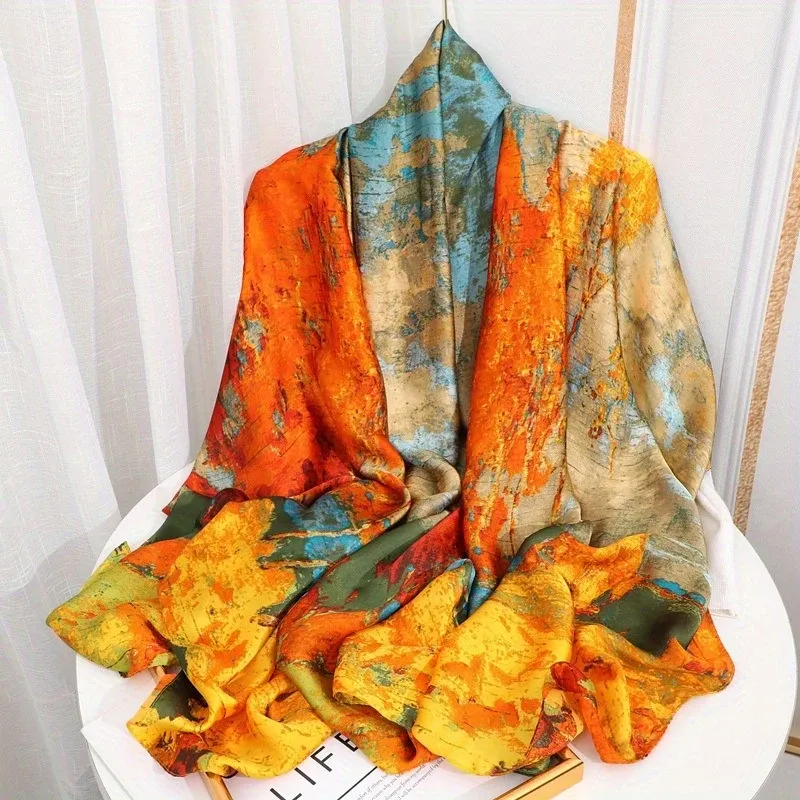 Mode 180x90cm Satin Seide Schal Frauen Luxus Große Schal Wrap Moslemisches Hijab Stirnband Strand Stolen Weibliche Bandana foulard Turban