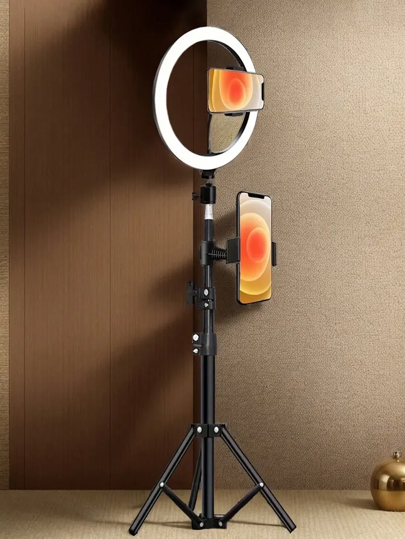 110cm Stativständer+O-Clip, ausgestattet mit 10 Zoll Live-Streaming-Ringlicht und Selfie-Live-Streaming-Zubehör