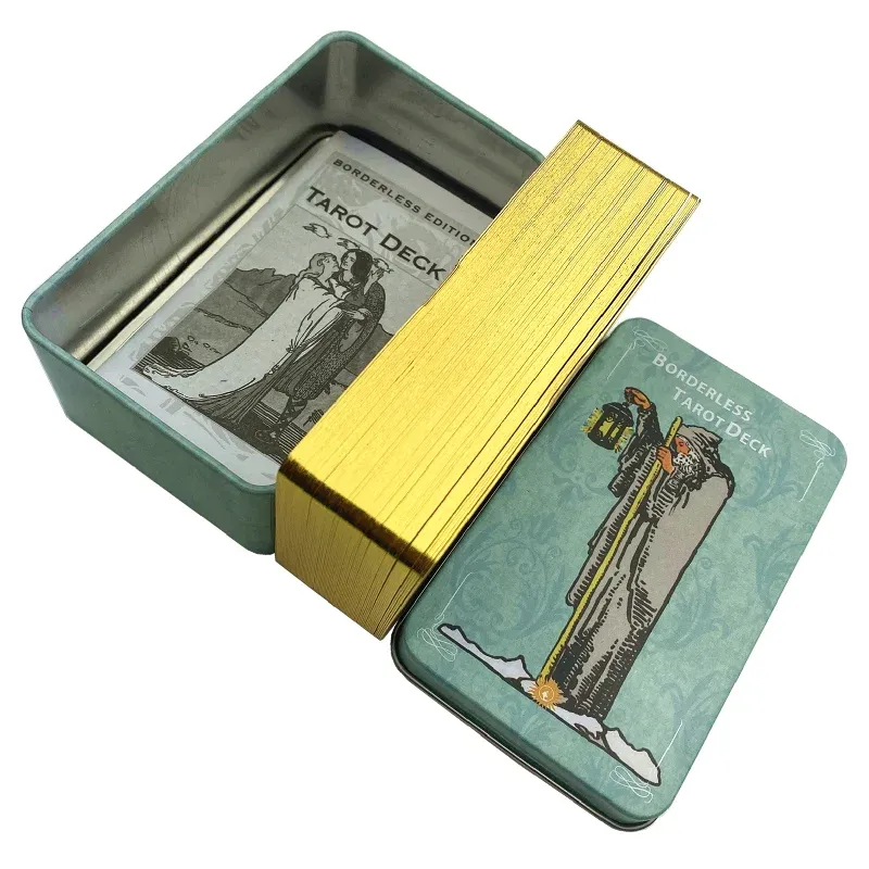 Metallbox, vergoldetes, randloses Edition, Rider-Tarotkarten-Deck mit Papierführer, englische Sicht, klassische Brettspiele