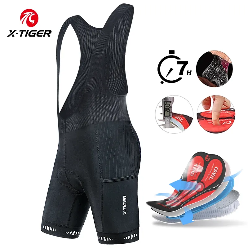 X-TIGER Herren-Radsport-Trägerhose mit Gesäßtasche, 5D-Gel-gepolsterte Fahrradshorts für Herren, Mountainbike, Rennrad, Reiten, halbe Hose, Strumpfhosen