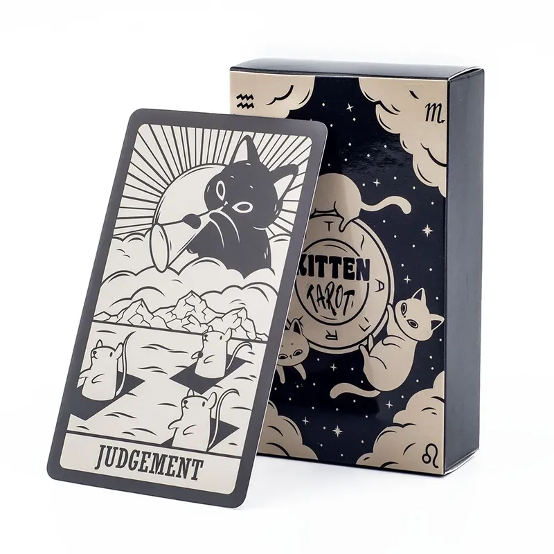 Kätzchen-Tarot-Deck, 78-teilig, niedlich, schwarz und weiß, für Anfänger, Version, geheimnisvolles Brettspiel, lustiges Wahrsageset