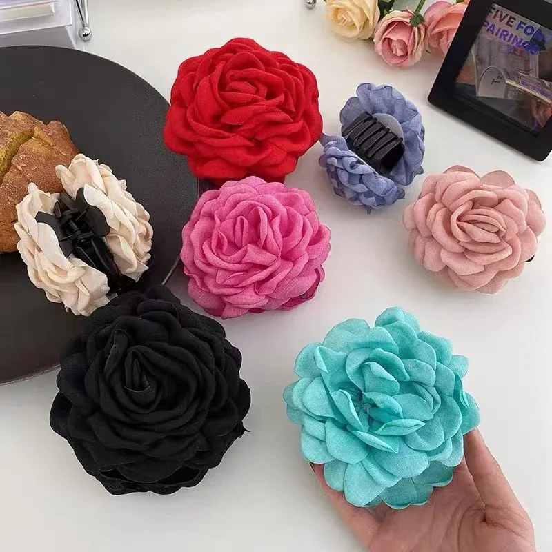 1/2/6 stücke Stereoskopische Rose Blume Haar Clip Für Frauen Elegante Hinterkopf Haar Shark Clip Modische mädchen Haar Zubehör