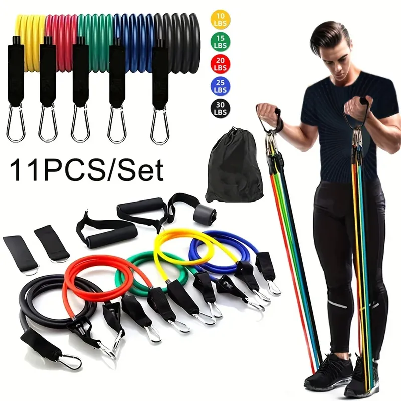 11 Stück/Set Zugseil, Widerstandsbänder, tragbare Fitnessgeräte, Knöchelgurt, Brustexpander, elastisches Übungsband
