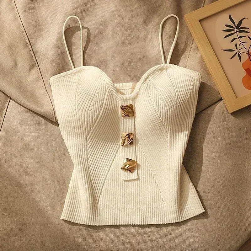 Sommer Kreuz-Stricken Hosenträger Frauen Französisch Stil Sexy Schönheit Leibchen Slim Fit Ärmelloses T-Shirt Keine Brust Pad Kurze Tank tops