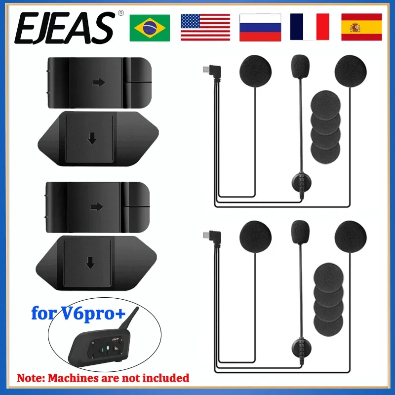Ejeas v6 pro Motorrad helm Headset Kopfhörer Mikrofon Lautsprecher Typ C mit neuem Stil Montage clip doppelseitiges Klebeband Geschenk