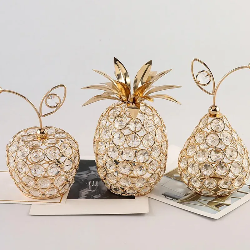 Kreative Kristall Apfel Ornamente Bling Strass Ananas Form Miniaturen Schnee Birne Handwerk Hause Dekoration Fotografie Requisiten