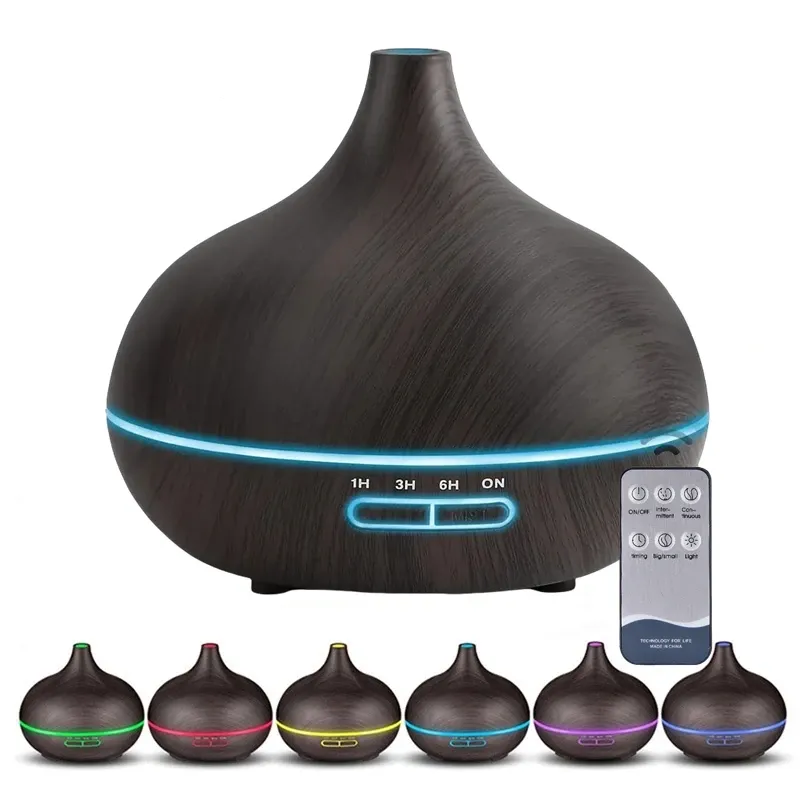 550ml USB-Aroma diffusor in Holz farbe, Diffusor mit ätherischen Ölen mit 7-Farben-LED-Lichtern und Fernbedienung, Luftbe feuchter mit USB-Antrieb
