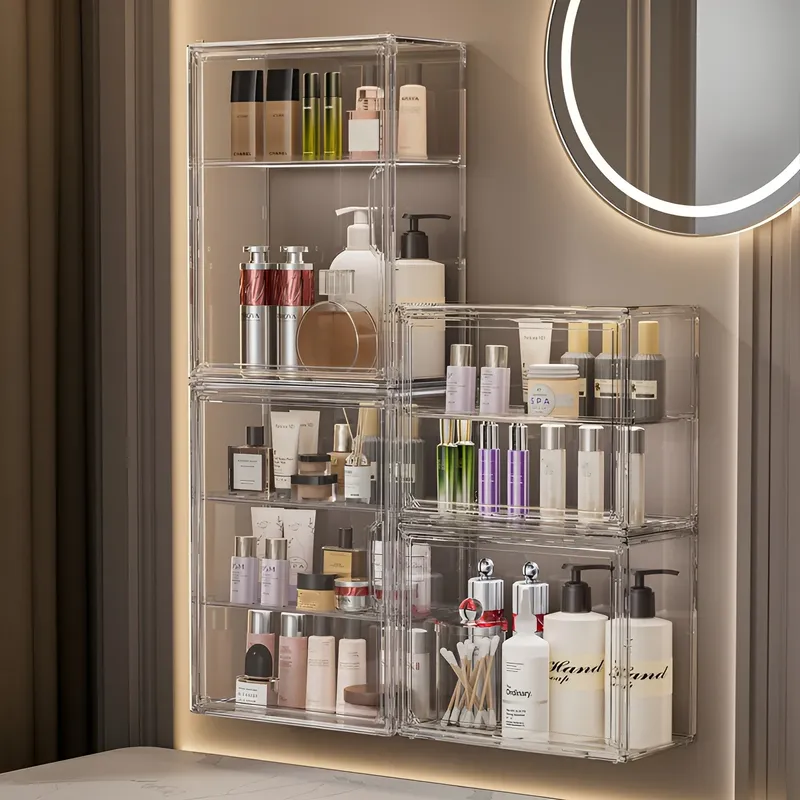 1 Stück transparente Aufbewahrungsbox, stapelbarer Display-Organizer mit magnetischem Deckel, staubdichte Vitrine für Taschen, Kosmetik, Sammlerstücke, Lego