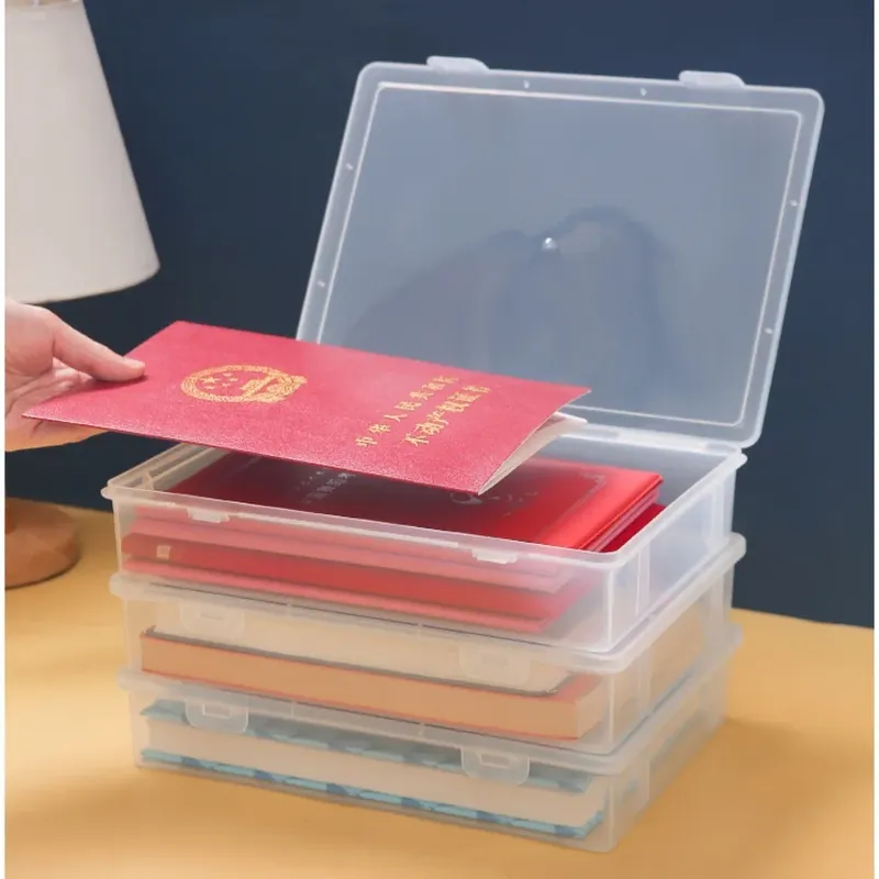 Einfachheit quadratische Form Zertifikat Datei Behälter transparent Kunststoff Dokument Organizer staub dichte tragbare Aufbewahrung sbox