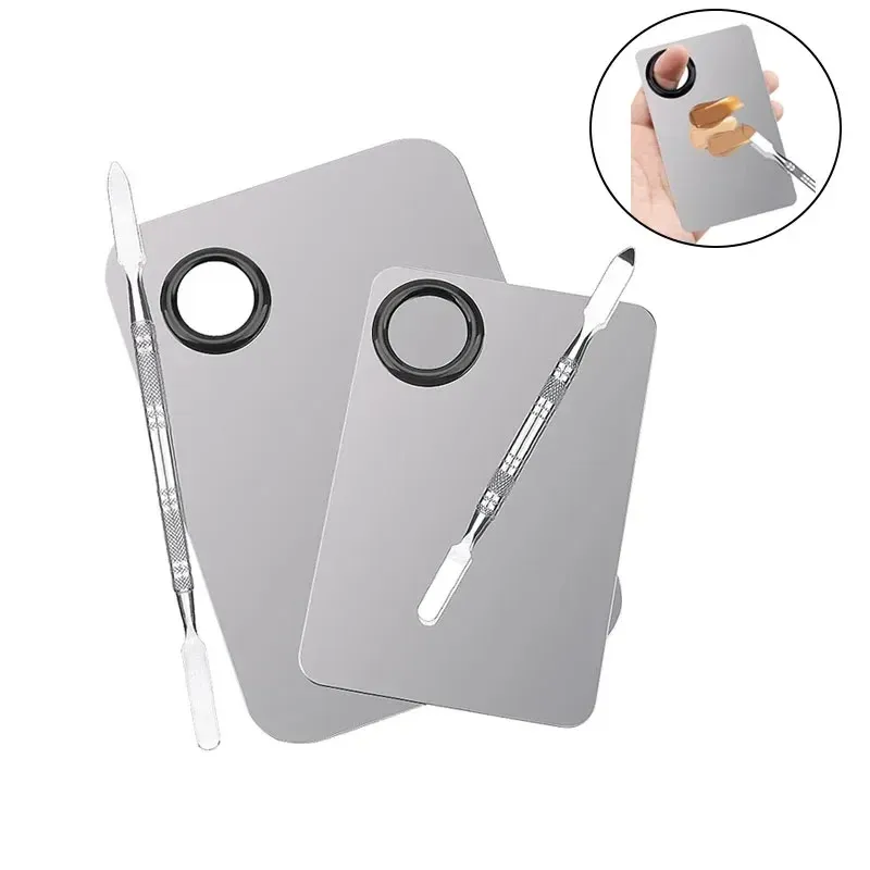 Make-up Mischpalette Foundation Lippenstift Lidschatten Edelstahl Mixer Palette mit Spachtel Mischstab Beauty Tools Nail-A
