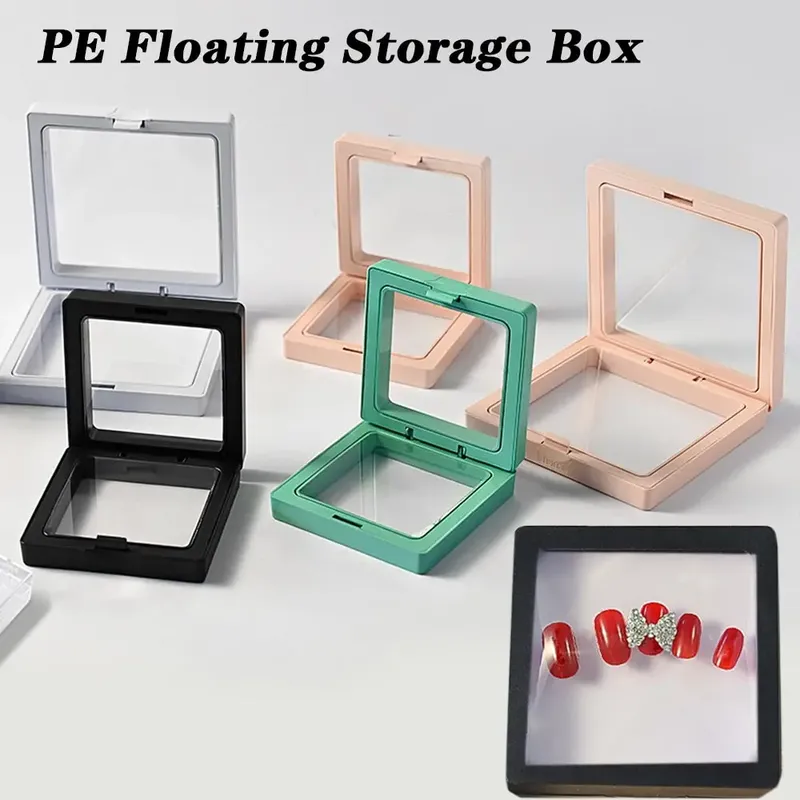 5 stücke transparente pe Film falsche Nägel Aufbewahrung sbox schwimmende Display Kunststoff gehäuse 7-8,8 cm tragbare Schmuck Ohrringe Verpackungs boxen