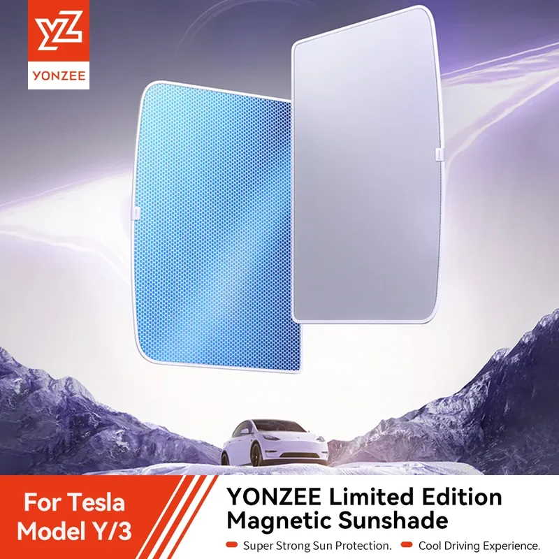 YZ Für Tesla 2025 2026 Highland Model 3 Model Y Starship Eisfrost Sonnenschutz Wabenglas-Sonnenschutz für Front- und Heckfenster sowie Schiebedach