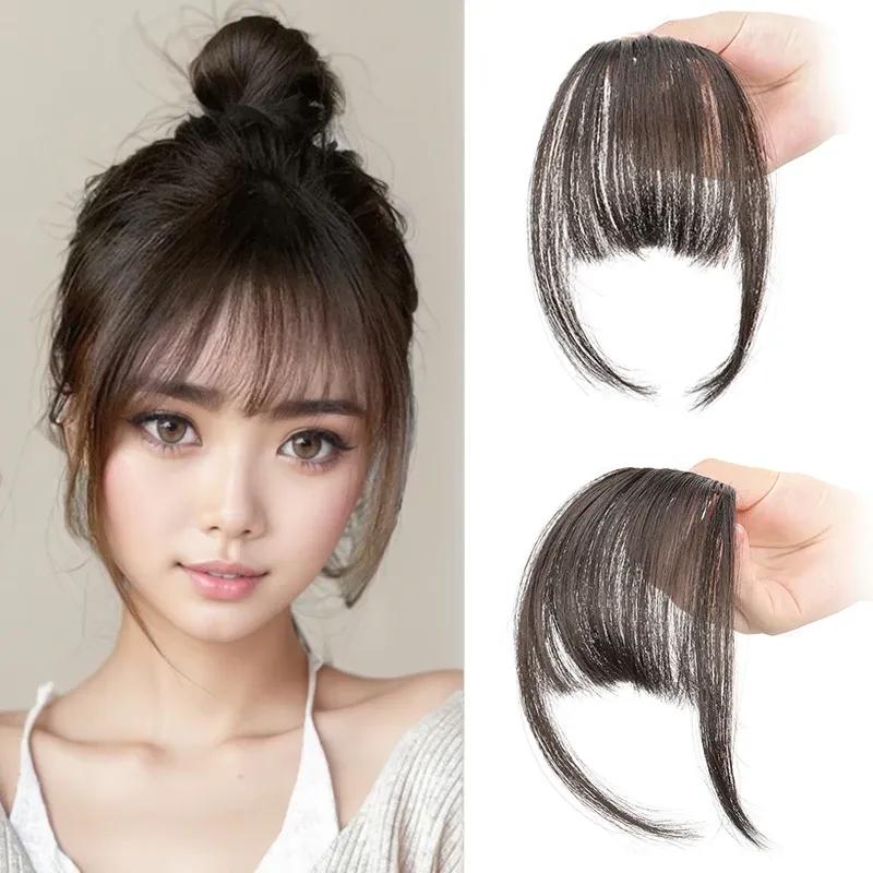 Synthetische gefälschte unsichtbare Air Bangs Haarverlängerung vordere Fransen Haarteil schwarz braun Haarschmuck für Frauen