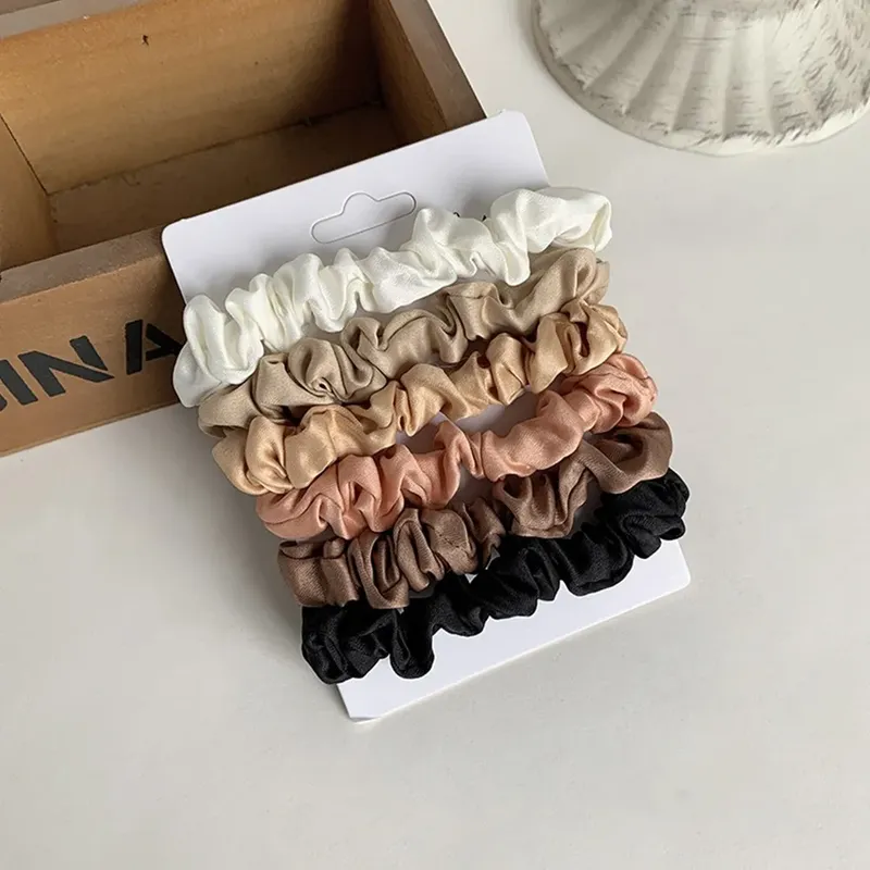 3/6pcs reine Seide Skinn ies kleine Scrunchie Set Haar Fliege Seile Bänder einfache Satin elastische Pferdes chwanz Halter für Frauen Mädchen