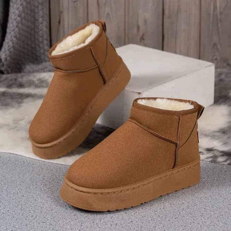 Dicke Plüsch Plattform Schnee Stiefel Frauen Winter Warm Halten Pelz Baumwolle Schuhe Frau Faux Wildleder Slip-On Ankle Botas gepolsterte Schuhe