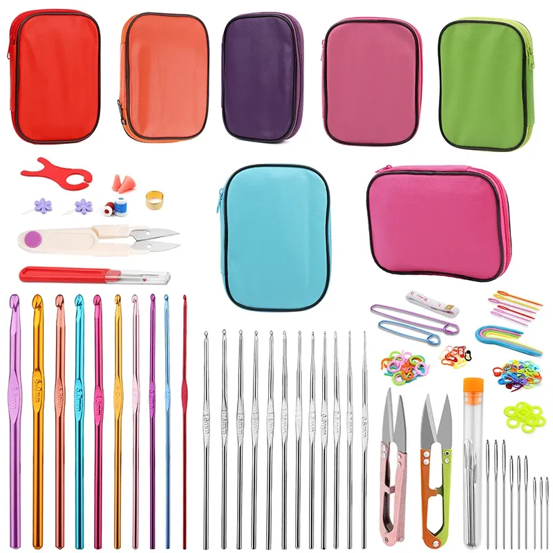 Fenrry Häkelnadel-Set mit Aufbewahrungskoffer, ergonomische Stricknadeln, stumpfe Nadeln, Stichmarker, DIY, Handarbeit, Kunstwerkzeuge