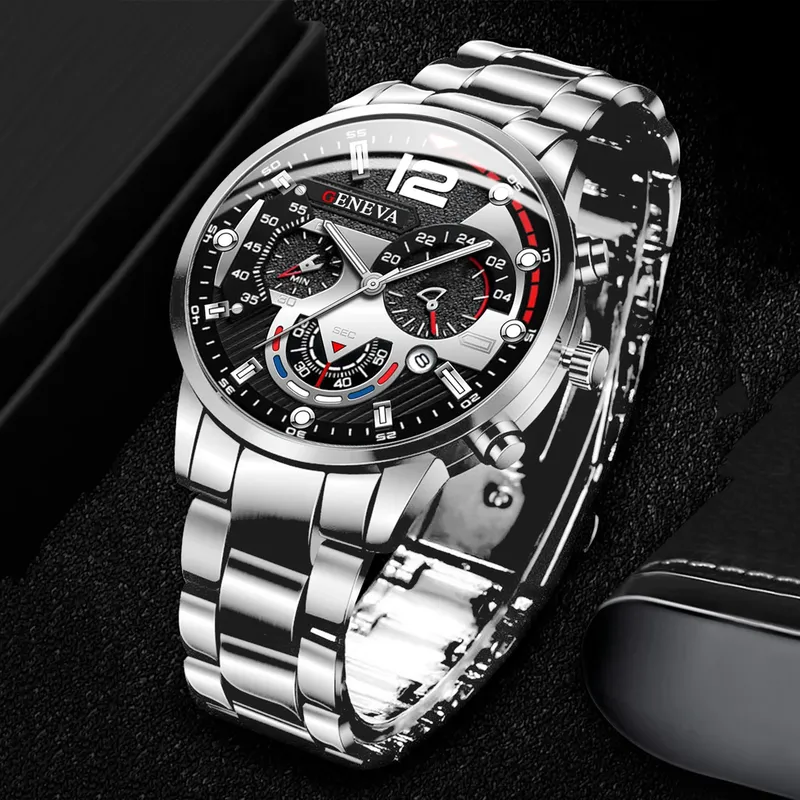 Mode Herren uhren Edelstahl band analoge Quarz Armbanduhr mit Kalender