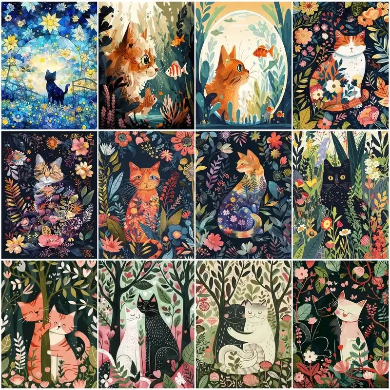 RUOPOTY Einfaches Malen nach Zahlen, Tiere, Katze, für Anfänger, Heimwerkerhandwerk, einfach, Acryl, Bild, Farbrahmen, handgemaltes Öl, Wandkunst
