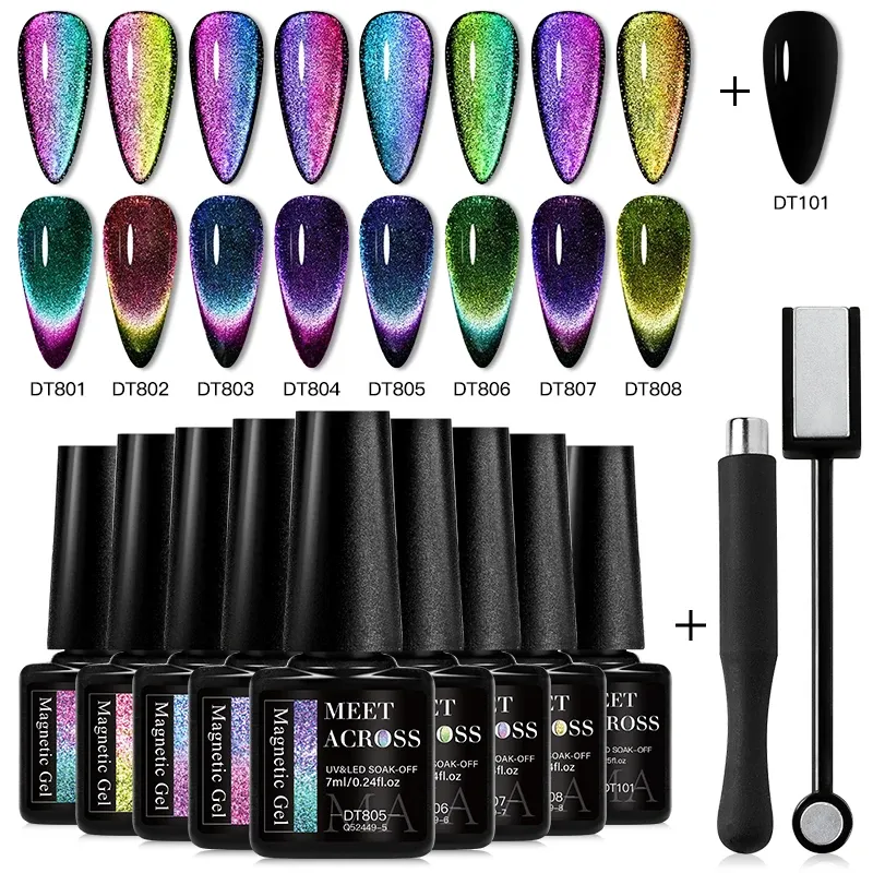 MEET ACROSS 11/9/10Pcs Katze Magnetische Gel Nagellack 9D Magnetische Gel Semi Permanent Nail art Soak Off UV Gel Lack Nägel Kit