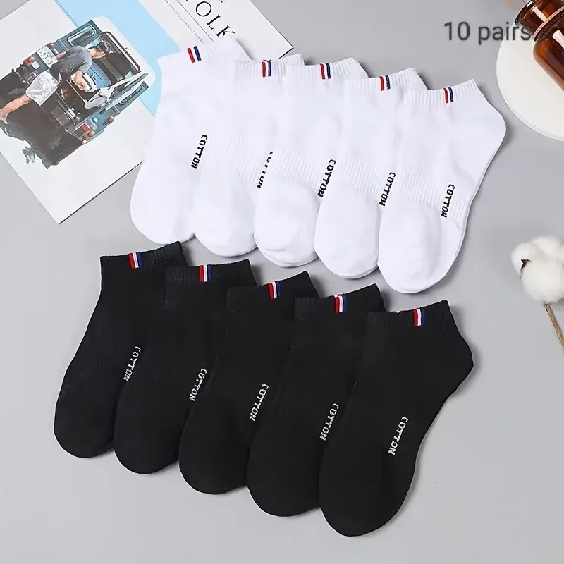 5/10 Paar einfache einfarbige Fußkettchen-Socken für Herren, bequeme, atmungsaktive, weiche, schweißabsorbierende Socken für das Tragen im Freien