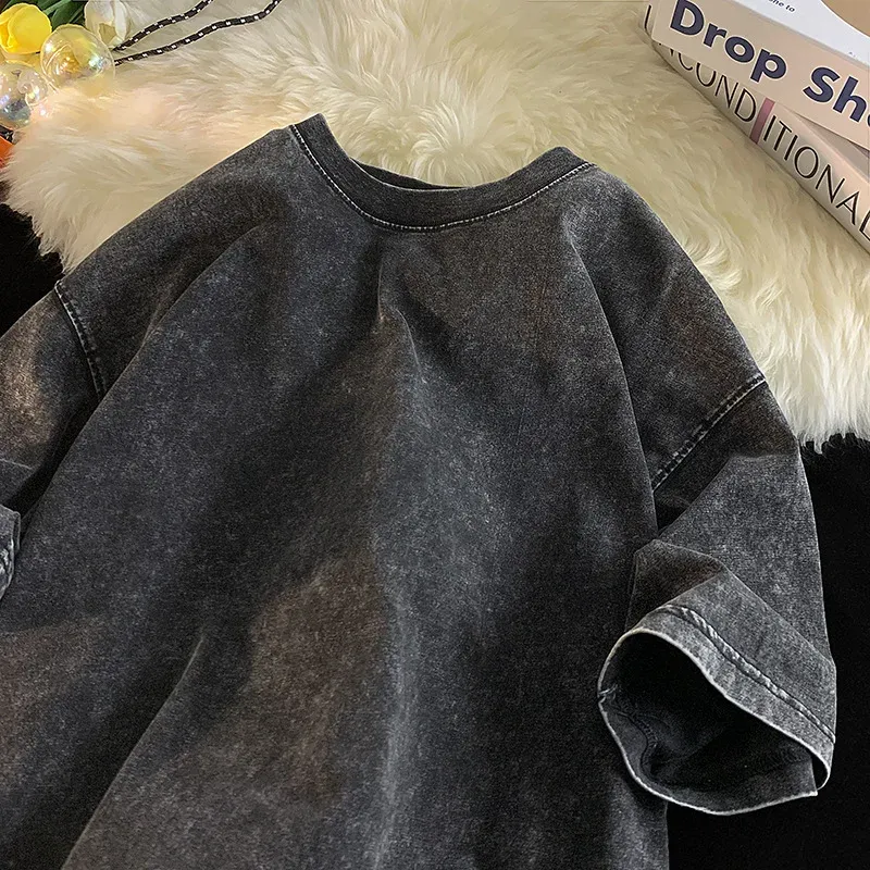Qualität Übergroßen Säure Gewaschen Y2K T Shirt männer Vintage T-shirts Streetwear Mineral Waschen T-shirts junge Lose Luxus Marke Tops