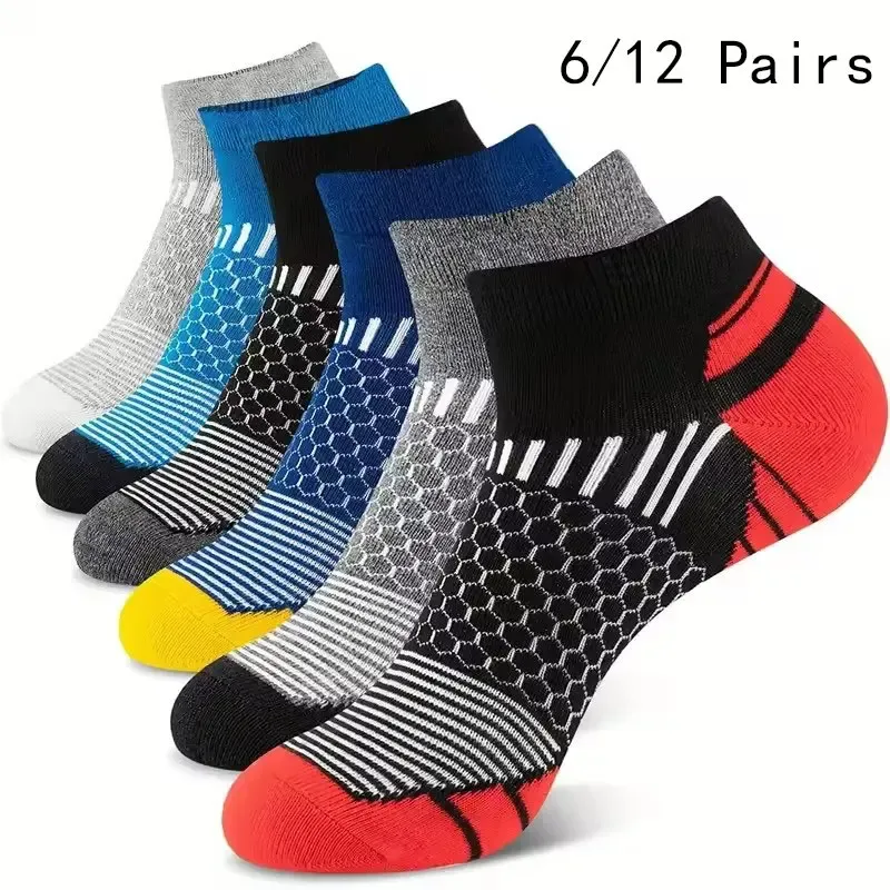 6/12 Paar bunte Herren-Socken mit niedriger Wade, modisch, bequem, Herbst, klassisch, schwarz, Business-Socke, hochwertige Herren-Kurzsocken