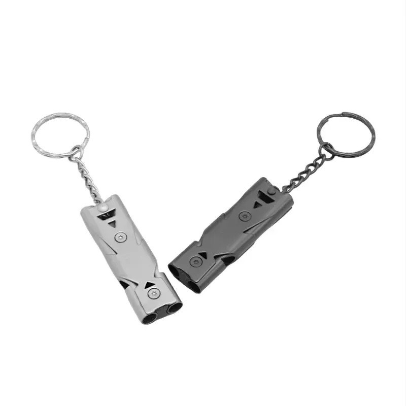 Doppel Rohr Pfeife Anhänger Schlüsselbund Hohe Dezibel Tragbare Outdoor Survival Notfall Camping Werkzeug Multifunktions Pfeife 1PC