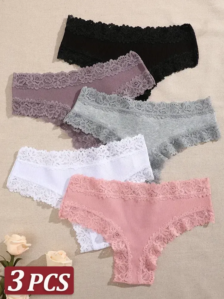 3 Teile/satz Frauen Baumwolle Höschen Floral Spitze Intime Unterwäsche Trendy Patchwork Spitze Slip Weibliche Weiche Unterhose Dessous S-XL