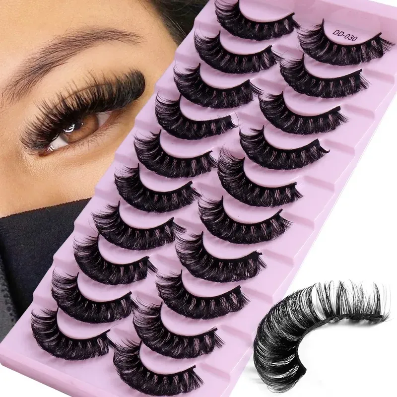 10 Paar russische Streifenwimpern DD Curl Lashes 3D-Wimpern Wiederverwendbare flauschige falsche Wimpern Russische Verlängerungen
