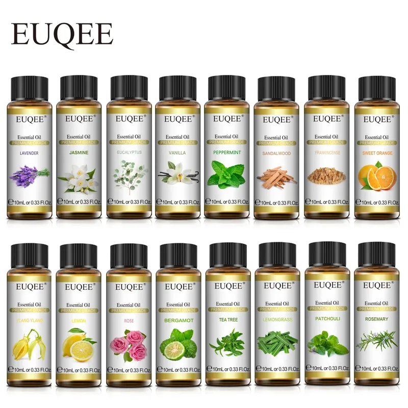 EUQEE 10 ml natürliches ätherisches Pflanzenöl mit Tropfer für Diffusor, Luftbefeuchter, Lavendel, Jasmin, Eukalyptus, Vanille, ätherische Öle