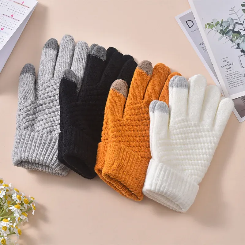 Herbst- und Winterhandschuhe plus Fleece Herren- und Damenmode Touchscreen Jacquard Reverse Stitch Ananas Winter warme Handschuhe