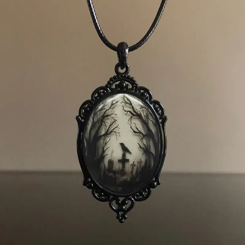 Gothic Krähe Wald Charm Halskette Kreuz Krähe Anhänger Halskette Mystische Hexe Schmuck Geschenk Zubehör Seil Kette Goth Krähe Halsband