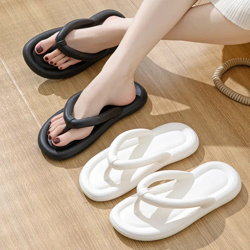 Weiche Sohle EVA Damen Flip-Flops 2024, Sommer, Strand, rutschfeste Wolke, Hausschuhe, Damen, dicke Plattform, Clip-Zehe, Badezimmer-Rutschen