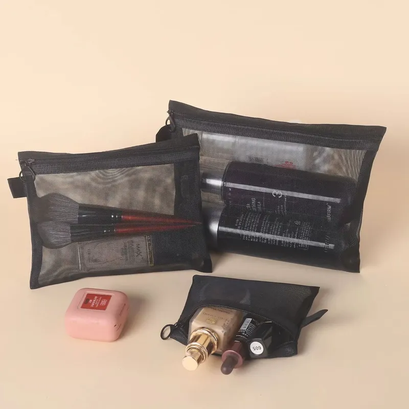 Mesh Kosmetik Tasche Reise Lagerung Make-Up Tasche Organizer Weibliche Make-Up Tasche Tragbare Kleine Große Kulturbeutel Schönheit Fall
