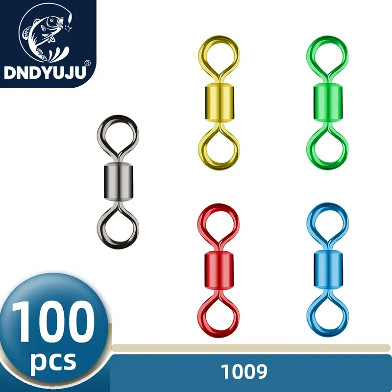 DNDYUJU 100 Stück bunter Angelverbinder, amerikanischer Drehring, 8 Angelausrüstung, professionelles Angelzubehör, Verbinder
