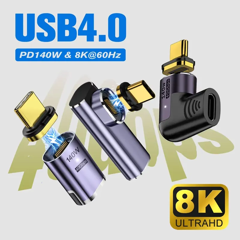 USB4.0 Thunderbolt3 Magnetischer USB-C-zu-Typ-C-Adapter, 140 W, 40 Gbit/s, Schnelllade-Magnet-Ladekonverterkabel, 8K bei 60 Hz, USB-C-Anpassung